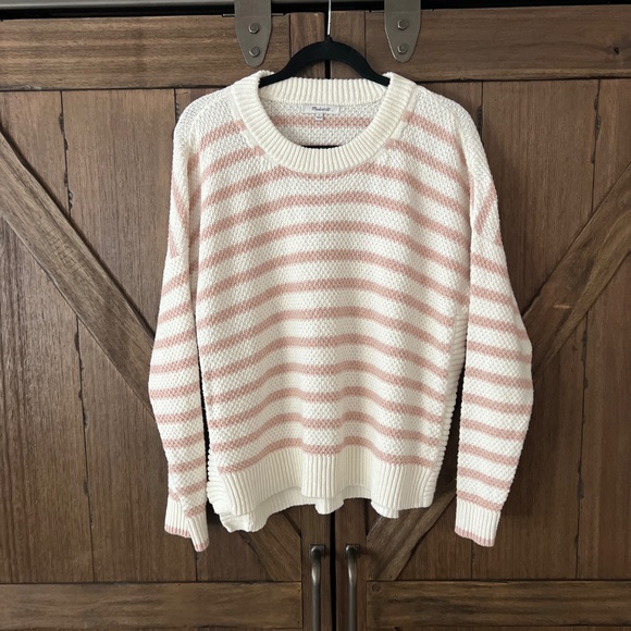 Madewell Striped Pickford Pullover Sweater Pink & Cream Knit Size Large - Picture 4 of 9